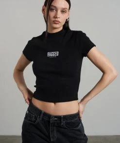 The Ragged Priest Ragged Black Ribbed Short Sleeve Tee