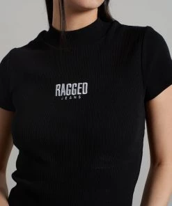 The Ragged Priest Ragged Black Ribbed Short Sleeve Tee