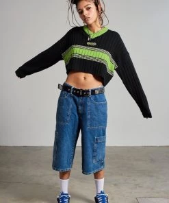 The Ragged Priest WOMEN'S Ragged Green Stripe Cropped Knit