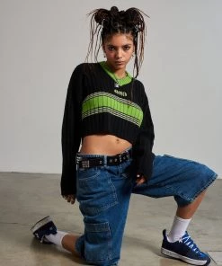 The Ragged Priest WOMEN'S Ragged Green Stripe Cropped Knit