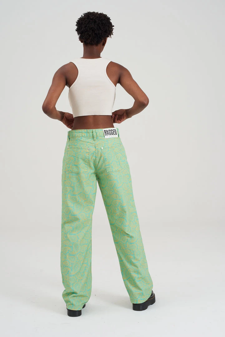 The Ragged Priest Green & Yellow Paisley Jean WOMEN'S 5 The Ragged Priest Green & Yellow Paisley Jean WOMEN'S
