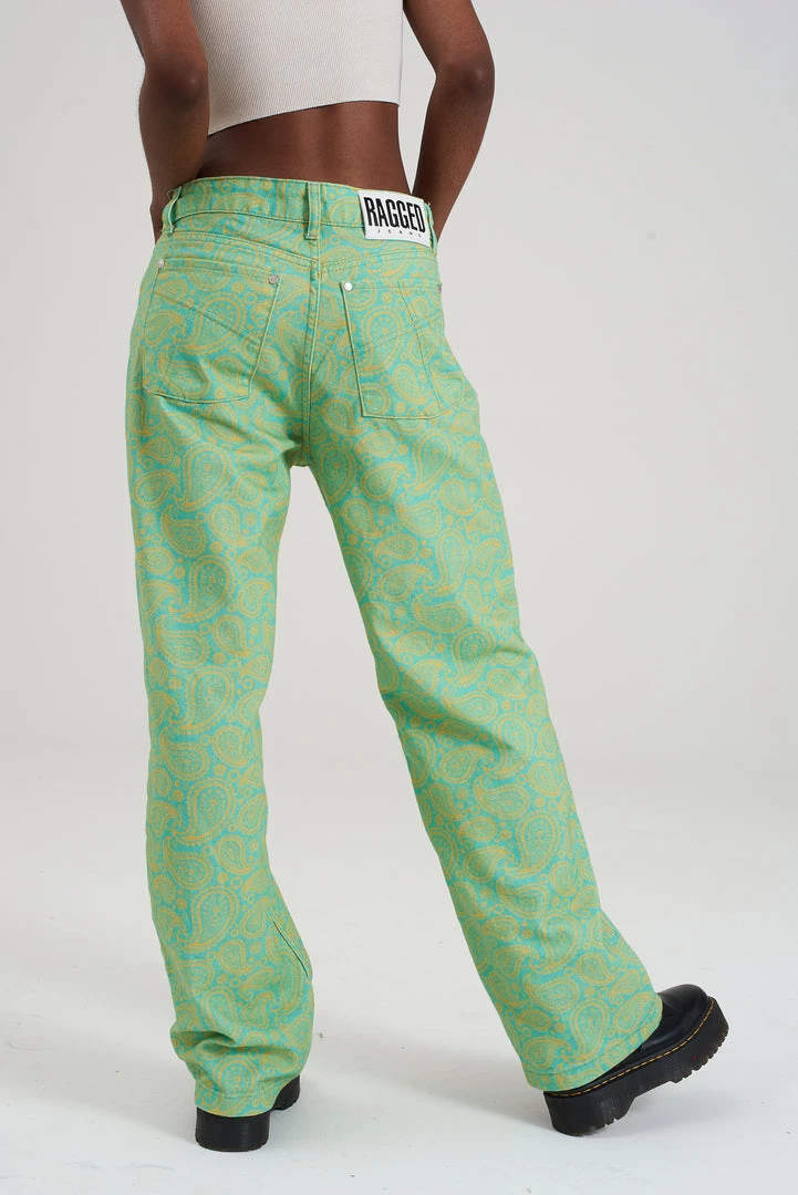 The Ragged Priest Green & Yellow Paisley Jean WOMEN'S 4 The Ragged Priest Green & Yellow Paisley Jean WOMEN'S