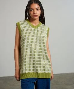 The Ragged Priest Kickers Classics Green Print Knit Vest