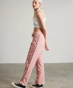 The Ragged Priest Mellow Lace Up Dad Jean Pink WOMEN'S