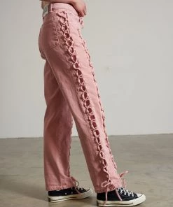 The Ragged Priest Mellow Lace Up Dad Jean Pink WOMEN'S