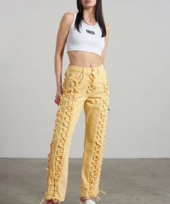 The Ragged Priest Mellow Lace Up Dad Jean Yellow WOMEN'S