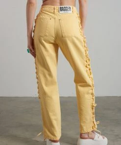 The Ragged Priest Mellow Lace Up Dad Jean Yellow WOMEN'S