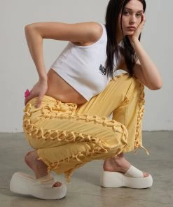 The Ragged Priest Mellow Lace Up Dad Jean Yellow WOMEN'S