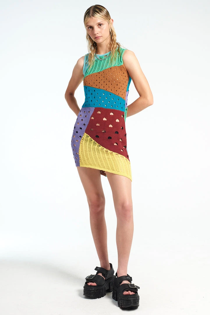 The Ragged Priest Scavenger Patchwork Knit Mini Dress 1 The Ragged Priest Scavenger Patchwork Knit Mini Dress