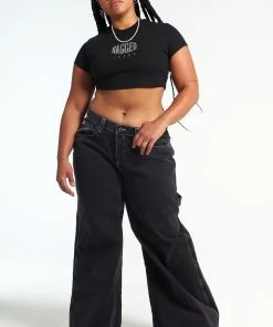 The Ragged Priest Ragged Diamante Black Cropped Tee