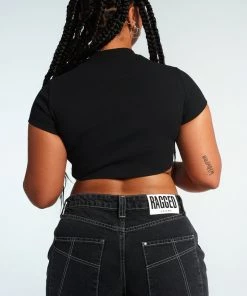 The Ragged Priest Ragged Diamante Black Cropped Tee