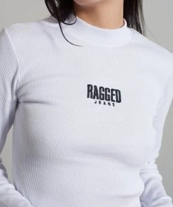 The Ragged Priest Ragged White Ribbed Long Sleeve Tee